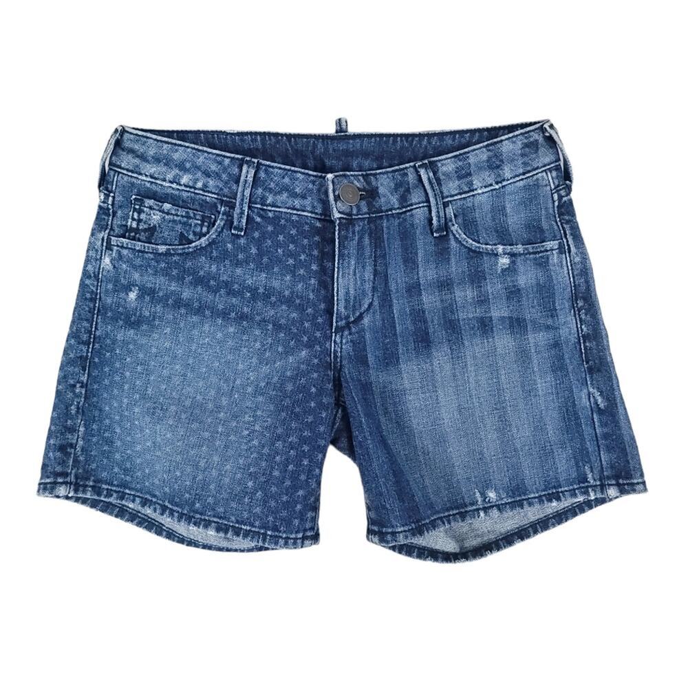 True Religion Denim Shorts Cassie Flag Laser Print America